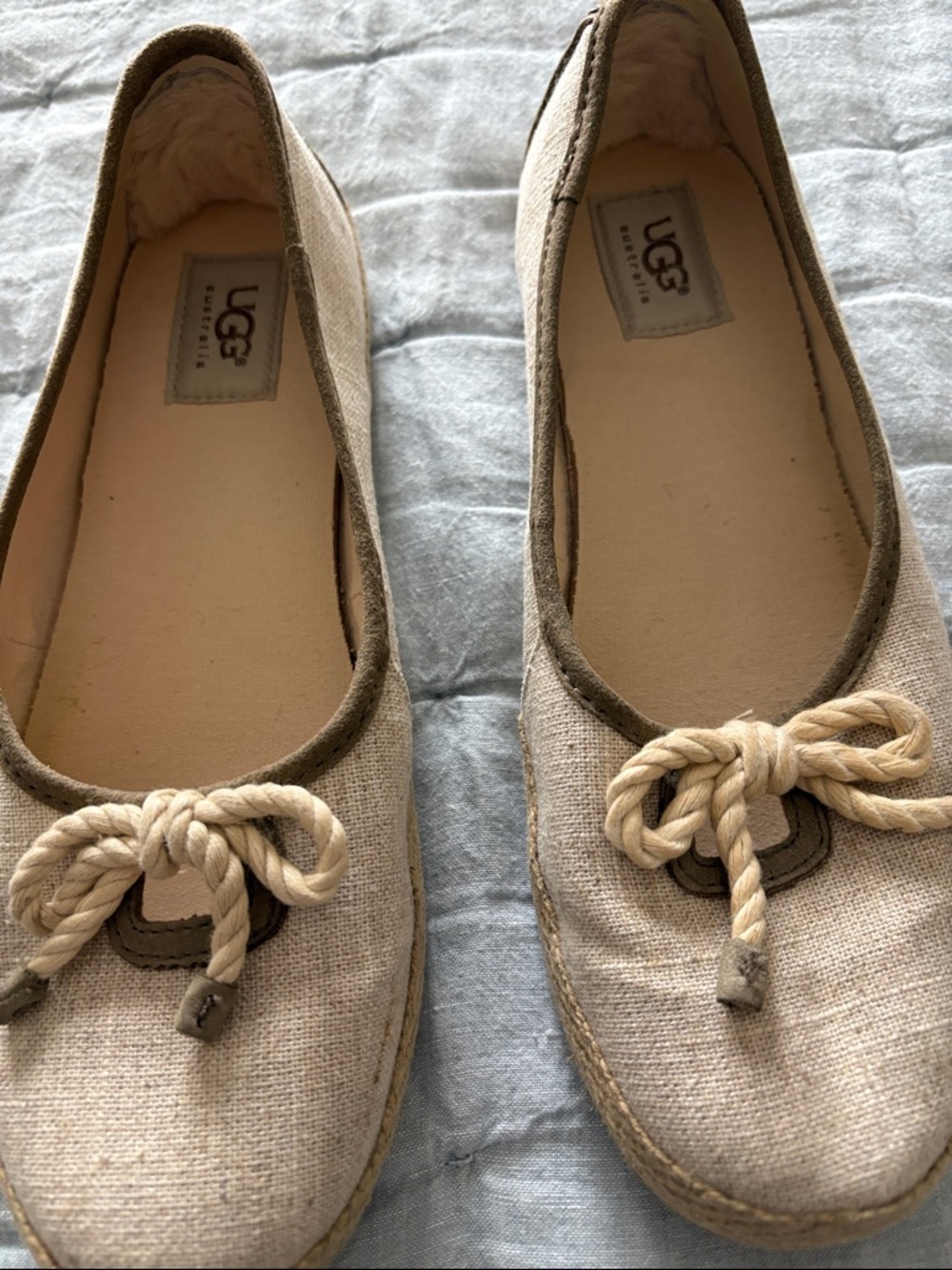 UGG Women's Cream Canvas Bow Espadrille Flats